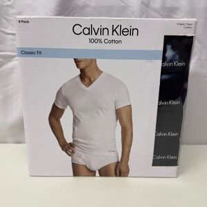 Calvin Klein Men's Classic Fit V-Neck T-Shirt - White (4-Pack)